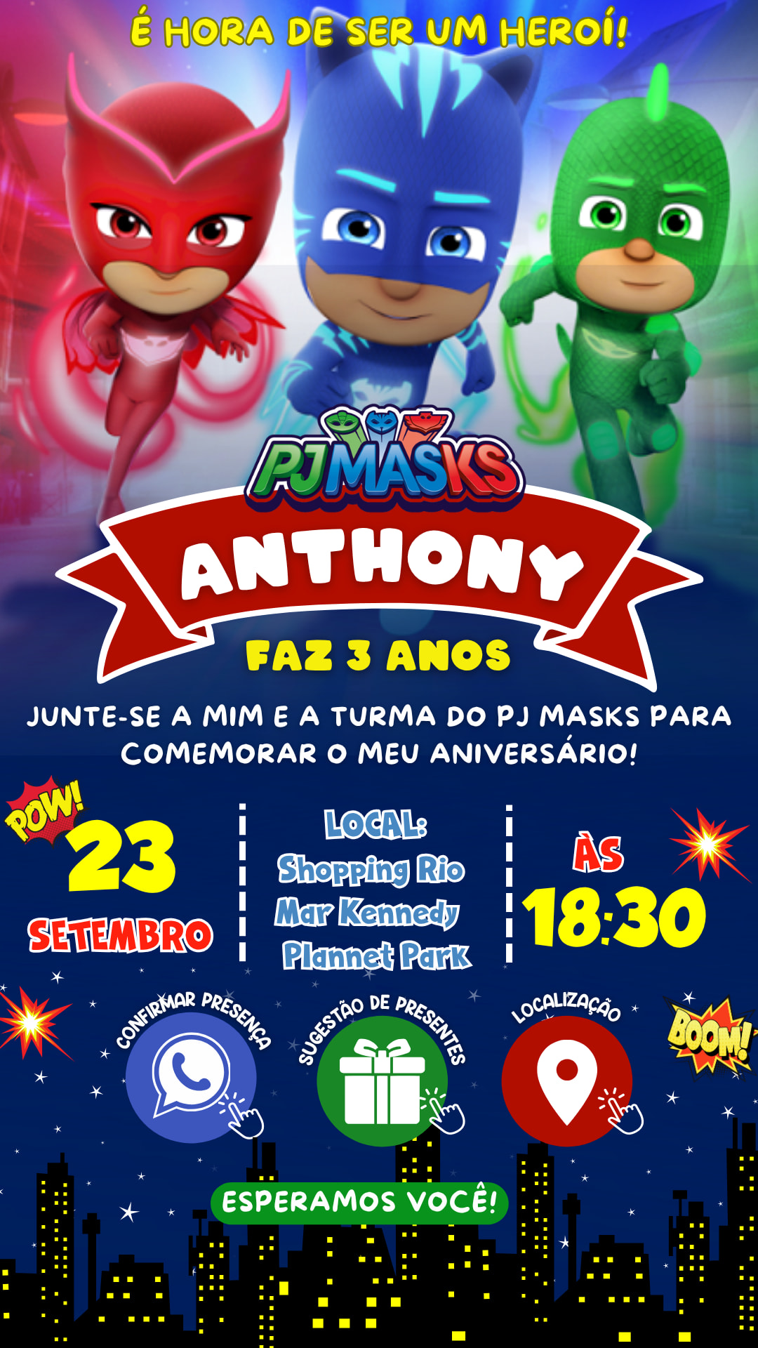 Convite Interativo - Pj Masks — imagem principal